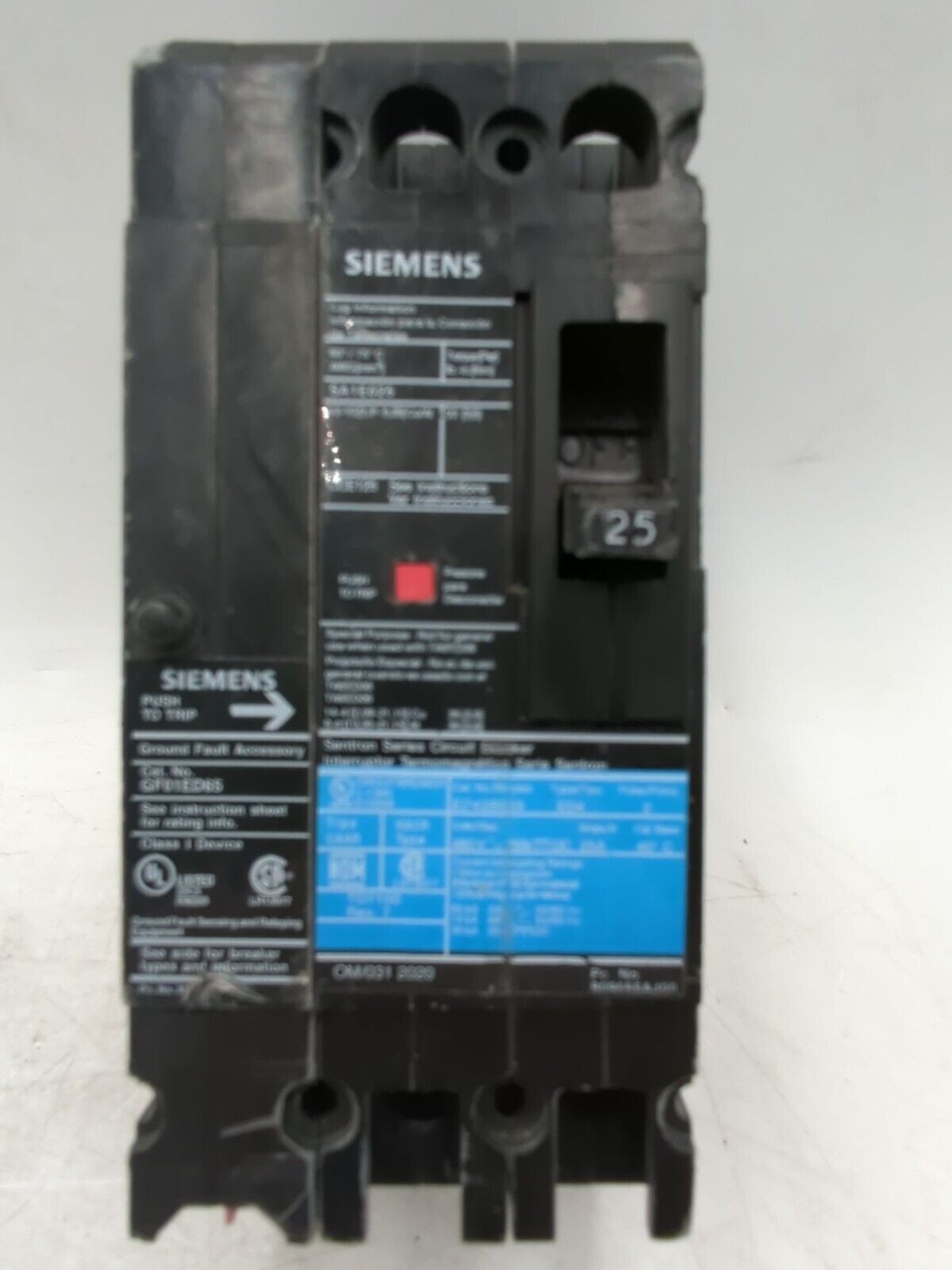 SIEMENS ED42B025 Circuit Breaker 25A 2P 480V 1PH ED4 25 amp 2 Pole Used