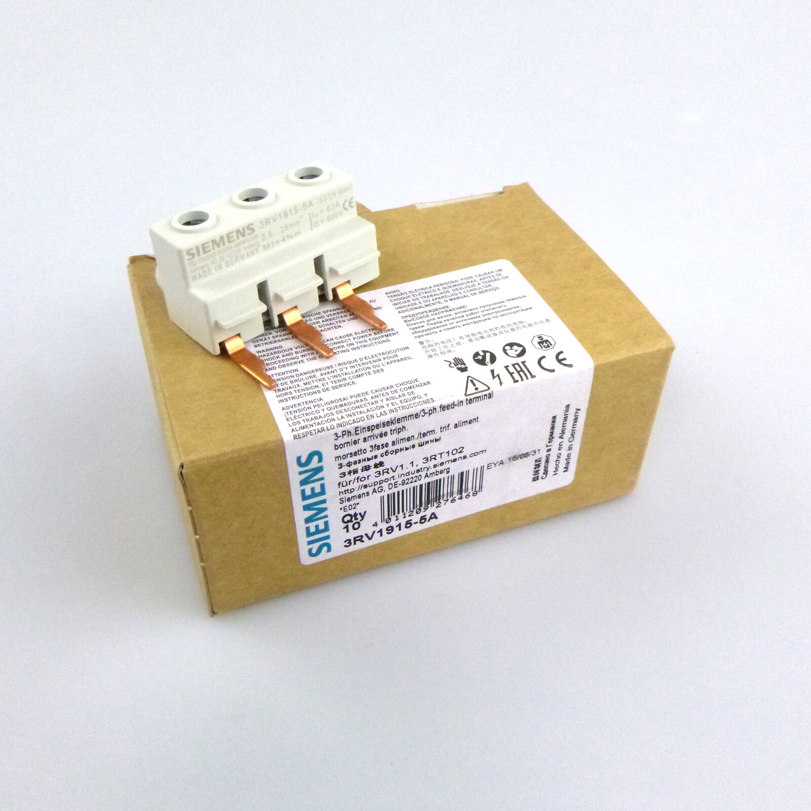 Siemens 3 Phase Feed Terminal 3RV1915-5A (5pcs) Original Packaging