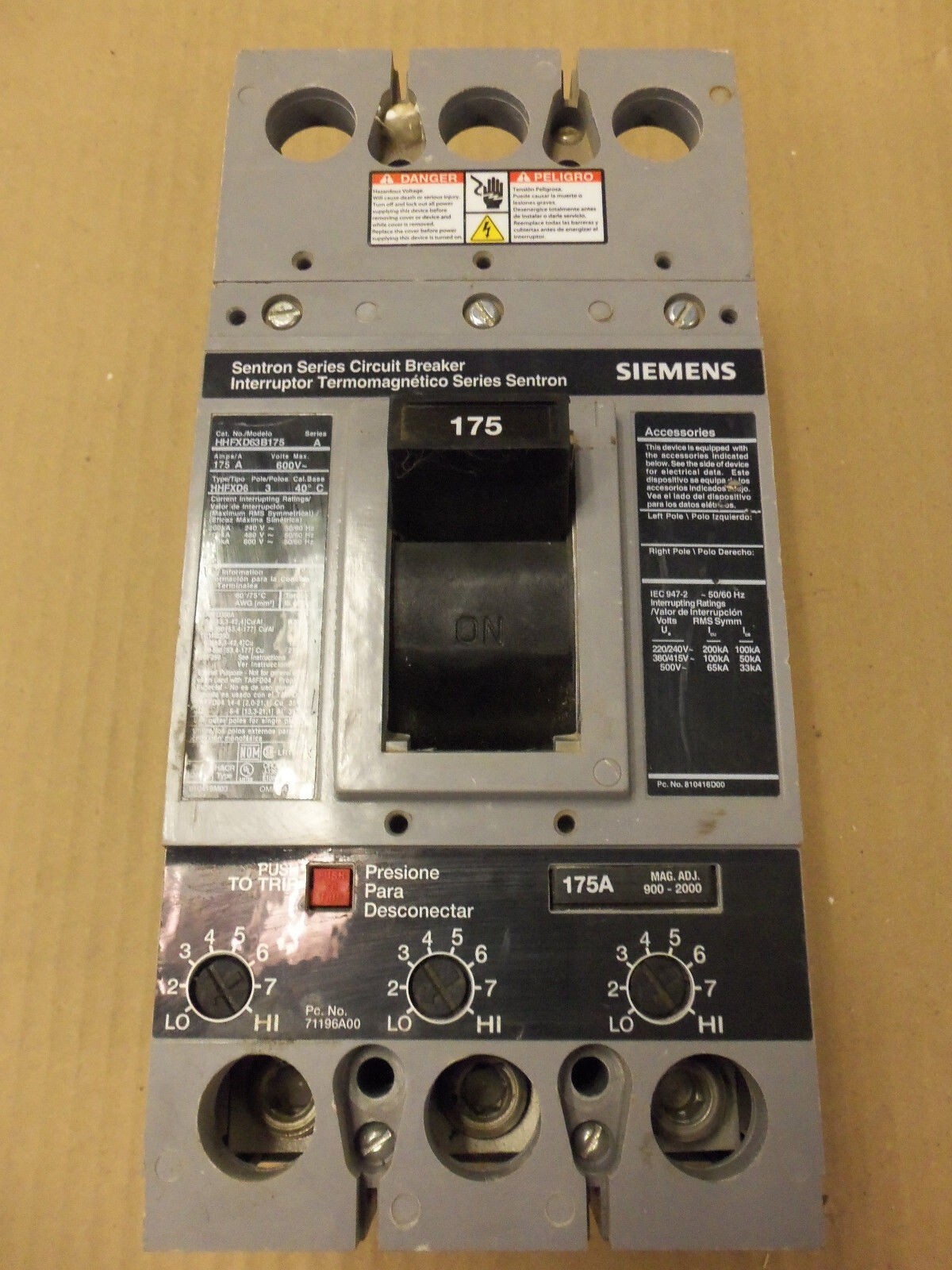 NEW Siemens HFXD HFXD63B175 3 Pole 175 Amp 600V Circuit Breaker NTO FLAWED #50