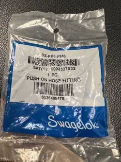 NEW! SWAGELOK PUSH-ON HOSE END CONNECTION, 3/8 IN. STAINLESS STEEL SS-PB6-PM6