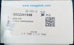 BOX OF 20 NEW SWAGELOK SS-600-6 STAINLESS STEEL UNION FITTINGS 3/8 X 3/8 OD TUBE
