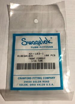 NEW SWAGELOK NY-103-1 NYLON FRONT FERRULE FOR 1/16 IN. TUBE FITTING FNSP, 100PCS