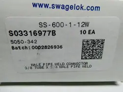 BOX OF 10 SWAGELOK SS-600-1-12W STAINLESS MALE CONNECTOR 3/8IN TUBE X 3/4IN MPW
