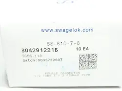 BOX OF 10 SWAGELOK SS-810-7-8 STAINLESS FEMALE CONNECTOR 1/2IN TUBE X 1/2IN NPT