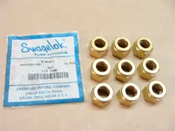 NEW LOT OF 9 SWAGELOK B-812-1 BRASS 1/2 TUBE COMPRESSION FITTING NUT