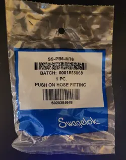 SWAGELOK SS-PB6-MT6 PUSH ON HOSE FITTING, SEE DESCRIPTION