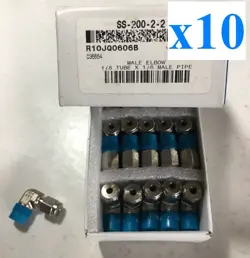 X10 SWAGELOK SS-200-2-2 STAINLESS MALE ELBOW FITTING 1/8 TUBE X 1/8 MALE NPT, 10