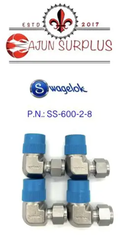 QTY:4 ~NEW~ SWAGELOK, P.N.: SS-600-2-8, 3/8” TUBE X 1/2” MNPT ELBOW FITTINGS!