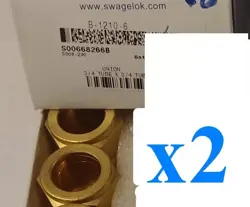 X2 NEW SWAGELOK B-1210-6 BRASS TUBE FITTING, UNION, 3/4 IN. TUBE OD