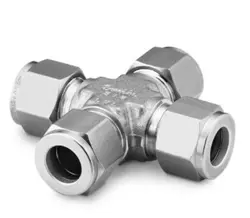 STAINLESS STEEL SWAGELOK TUBE FITTING, UNION CROSS, 3/8 IN. TUBE OD