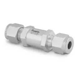 STAINLESS STEEL POPPET CHECK VALVE, FIXED PRESSURE, 3/8 IN. SWAGELOK TUBE FIT.