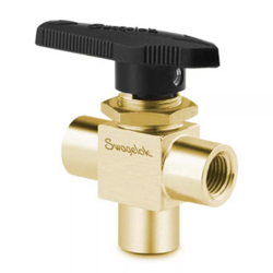 SWAGELOK B-43XF4 BRASS 1-PIECE 40 SERIES 3-WAY BALL VALVE, 1/4