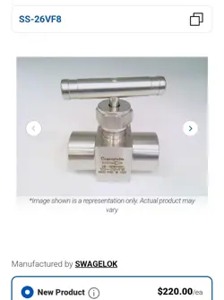 SS-26VF8, SWAGELOK NEEDLE VALVE 1/2