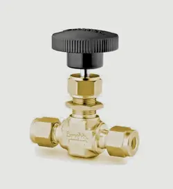 1/4 TUBE BRASS REGULATING STEM NEEDLE VALVE (3000 PSI) SWAGELOK B-1RS4