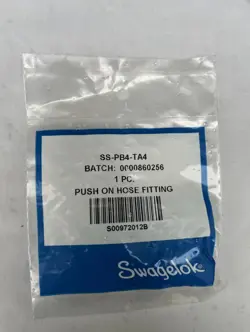 NEW! SWAGELOK PUSH-ON HOSE END CONNECTION, 1/4 IN. STAINLESS STEEL SS-PB4-TA4