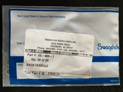 SWAGELOK SS-404-1 316 BACK FERRULE FOR 1/4