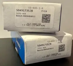 LOT OF 2 BOX OF 25 EA STAINLESS STEEL SWAGELOK SS-600-1-6