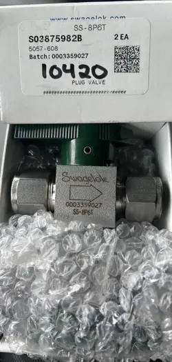 SWAGELOK SS-8P6T2 STAINLESS STEEL QUARTER TURN INSTRUMENT PLUG VALVE, 1/2