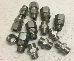 SWAGELOK PARKER HANNIFIN 12X PCS JOBLOT OF USED STAINLESS STEEL FITTINGS