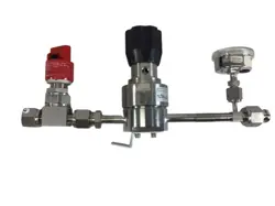FUJIKIN PRESSURE GAUGES, GAS REGULATORS MOUNTED ON SUPPLY LINE SWAGELOK ASSEMBLY
