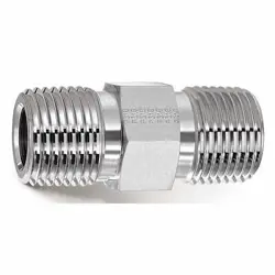 PARKER 4-4 MHN-SS HEX LONG NIPPLE, 316 SS, 1/4 IN, MNPT 1DFZ8