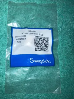 SWAGELOK STAINLESS STEEL 1/4 IN. MNPT HOLLOW HEX PLUG (SS-4-HP)