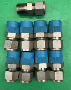 9- STAINLESS SWAGELOK STEEL TUBE FITTING, MALE CONNECTOR, 3/8 IN. TUBE OD X 1/2 