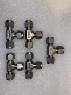 5 NEW SWAGELOK 3/8 UNION TEES SS-600-3 316 STAINLESS STEEL NUTS AND FERRULES