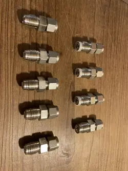 9 USED SWAGELOK 316 STAINLESS STEEL FITTING, 1/4”OD TUBE X 1/2