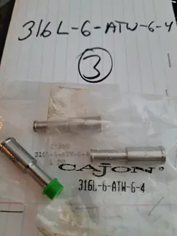 LOT OF 3 SWAGELOK 316L-6-ATW-6-4 GLAND  STAINLESS STEEL FITTING