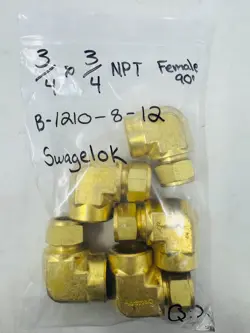 3/4 TUBE X 3/4 FNPT BRASS FEMALE ELBOW FITTING SWAGELOK B-1210-8-12  PACK OF 5