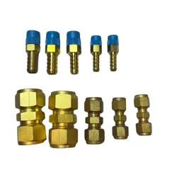 LOT OF 9 BRASS HOSE BARB & COMPRESSION COUPLINGS – SWAGELOK ASSORTED SIZES NOS