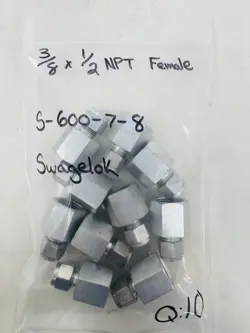 3/8 TUBE X 1/2 FNPT STEEL FEMALE CONNECTOR FITTING SWAGELOK S-600-7-8 PACK OF 10