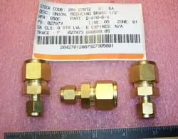 QTY (3) B-810-6-4 SWAGELOK BRASS TUBE FITTINGS REDUCING UNION 1/2