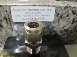 PART #: SS-810-1-8, SWAGELOK SS MALE CONNECTOR 1/2 IN.TUBE OD X 1/2 IN. MALE NPT