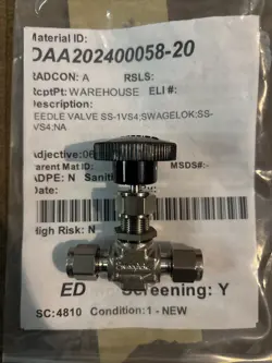 SWAGELOK SS-1VS4-PK NEEDLE VALVE 5000 PSI