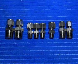 LOT OF 8 SWAGELOK  MALE NPT SS CONNECTORS. SEE DESCRIPTION FOR SIZES. 1 DAY SHIP