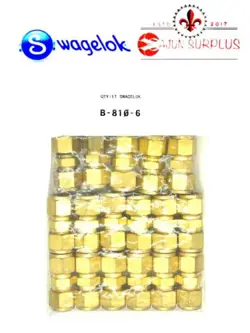 QTY: 17 ~NEW~ SWAGELOK P.N.: B-810-6, 1/2 TUBE OD X 1/2 TUBE OD, BRASS UNIONS