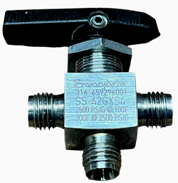 SWAGELOK SS-42GXS4 STAINLESS 1 PIECE 3 WAY BALL VALVE 1/4