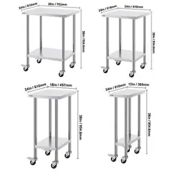 VEVOR 11 SIZE STAINLESS STEEL WORK TABLE COMMERCIAL PREP TABLE WITH 4 CASTERS