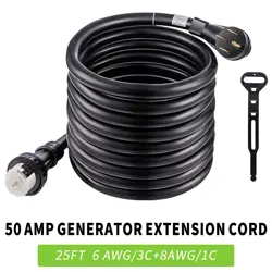 25FT 50 AMP GENERATOR EXTENSION CORD STW 6/3   8/1 GENERATOR CORD 125V 250V UL