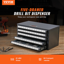 VEVOR DRILL BIT DISPENSER CABINET, FIVE-DRAWER DRILL BIT ORGANIZER CABINET FOR #