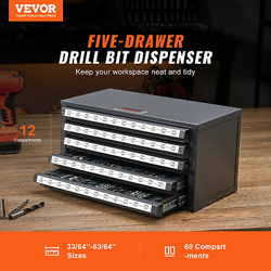 VEVOR DRILL BIT DISPENSER CABINET, FIVE-DRAWER DRILL BIT ORGANIZER CABINET FOR 3