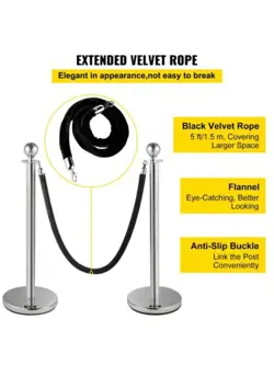 VEVOR VELVET ROPES AND POSTS 2 PCS 5 FT BLACK VELVET ROPE STANCHION POST
