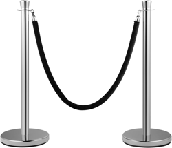 VEVOR VELVET ROPES AND POSTS 2 PCS, 5 FT BLACK VELVET ROPE, STANCHION POST, CROW