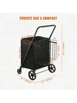 VEVOR FOLDING SHOPPING CART WITH DUAL BASKETS JUMBO GROCERY CART WITH