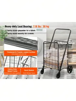 VEVOR FOLDING SHOPPING CART WITH DUAL BASKETS JUMBO GROCERY CART