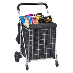 VEVOR 200 LBS FOLDING SHOPPING CART UTILITY TROLLEY LAUNDRY GROCERY BASKET CART