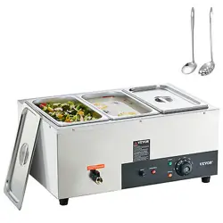 VEVOR 3X8QT BAIN MARIE COMMERCIAL FOOD WARMER ELECTRIC BUFFET PAN STEAM TABLE