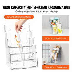 ACRYLIC BROCHURE HOLDER 8.5 X 11 INCH, 4-TIER CLEAR LITERATURE DISPLAY STAND WIT